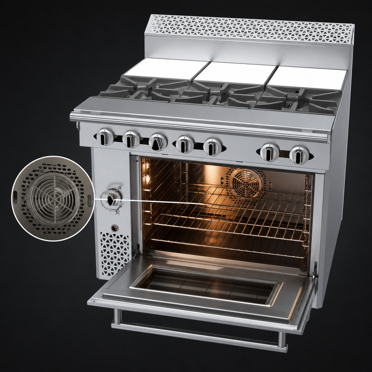 Product image #4 for Garland Cuisine Series 36-Inch Heavy Duty Gas French Top Range with Convection Oven, 3 Open Burners and 3 Hot Tops