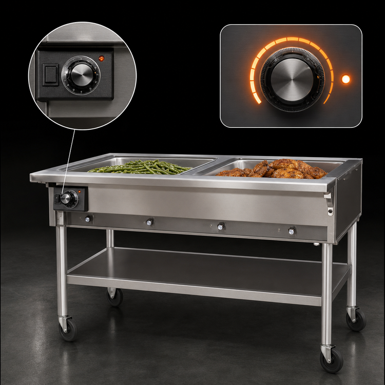 Product image #4 for Portable Electric Hot Food Table with 2 Dry Wells, Open Base, 36-Inch Wide, 208V/3-Phase