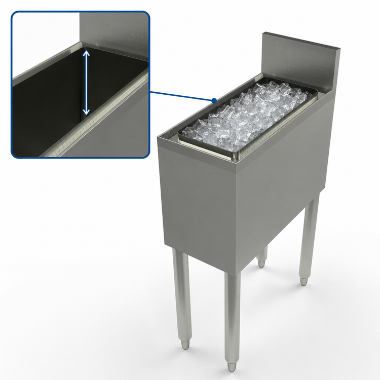 Product image #4 for BK Resources Underbar Bottle Storage Ice Bin, 8 x 18 Inch, 22 lb Capacity