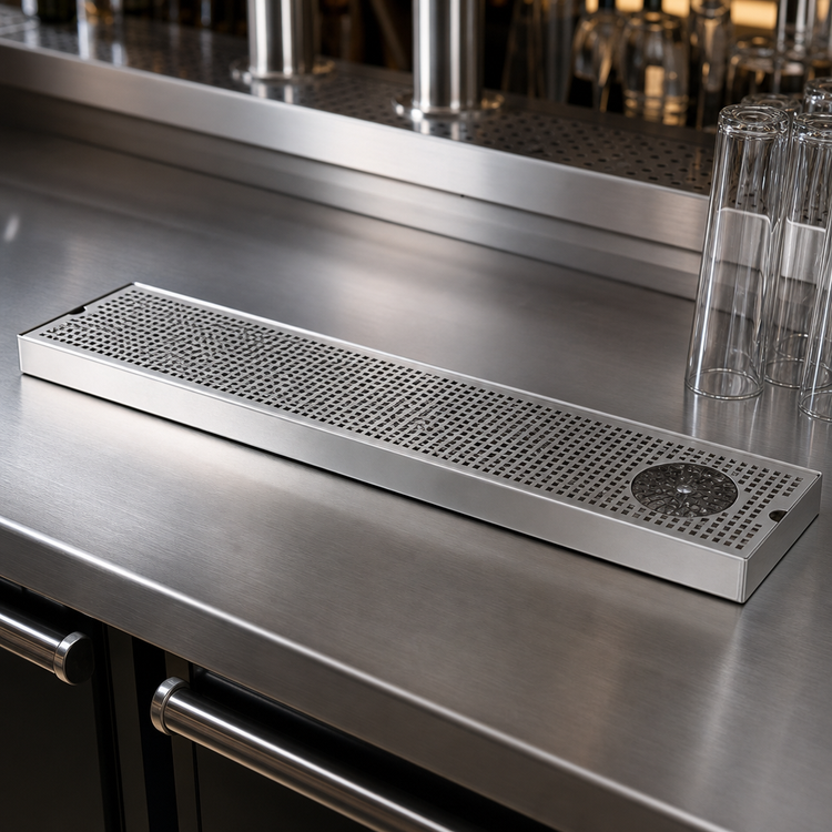Product image #4 for Micro Matic 45-Inch x 8-Inch Surface Mount Stainless Steel Drip Tray with Integral Glass Rinser