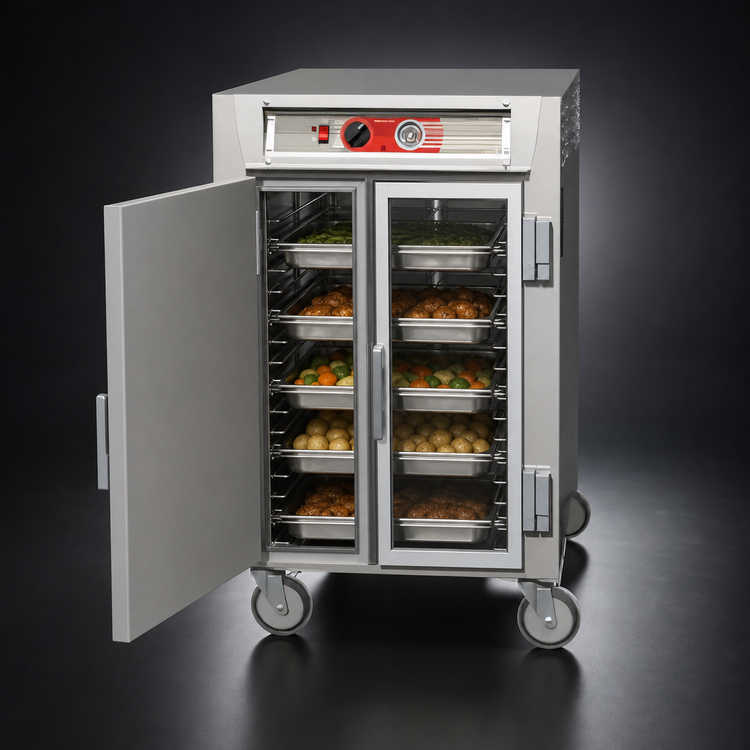 Product image #4 for Metro C5 6 Series Half-Height Mobile Pass-Thru Heated Holding Cabinet with Combination Doors and Universal Wire Slides