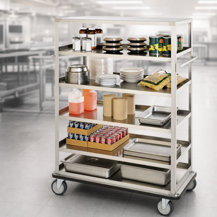 Product image #4 for Queen Mary Stainless Steel Utility Cart with 5 Shelves, 1600 lb. Capacity