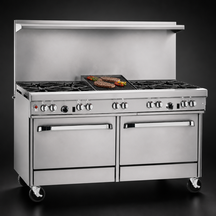 Product image #4 for Southbend Ultimate 60-Inch Gas Restaurant Range with 4 Pyromax Burners, 24-Inch Charbroiler, and 2 Standard Ovens