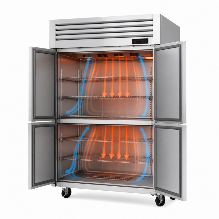 Product image #4 for Turbo Air PRO Series Two-Section Reach-In Heated Holding Cabinet with 4 Half Solid Doors, 47.7 Cu. Ft.