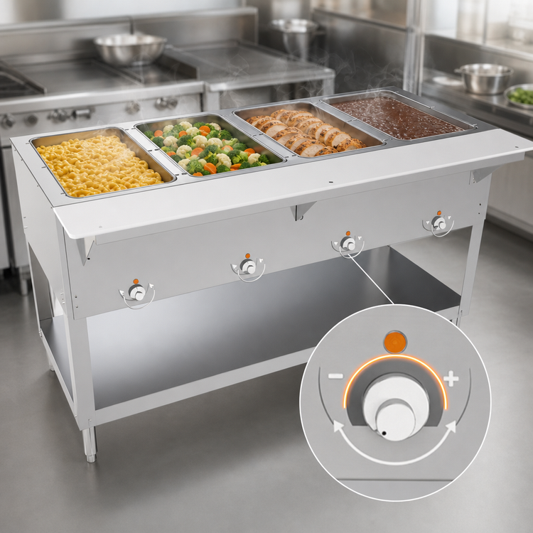 Product image #5 for BK Resources 4-Pan Full-Size Electric Open Well Steam Table with Cutting Board Shelf and Undershelf