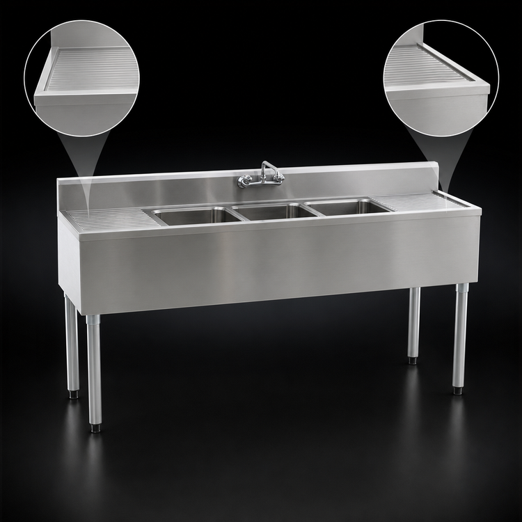 Product image #4 for Eagle Group 1800 Series 3-Compartment Underbar Sink Unit with Dual Drainboards, 84 Inch W x 20 Inch D x 33-1/2 Inch H