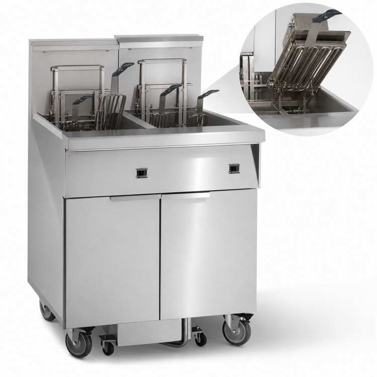 Product image #4 for Imperial Electric Floor Fryer with Built-In Space Saver Filter System, 2-Tank, 75 lb. Tanks, Tilt-Up Elements, Electronic Thermostat