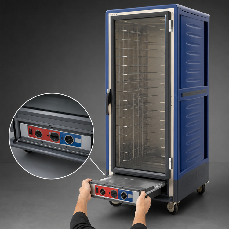 Product image #4 for Metro C5 3 Series Full-Height Mobile Combination Heated Holding & Proofing Cabinet with Blue Insulation Armour, Clear Door, Fixed Wire Slides