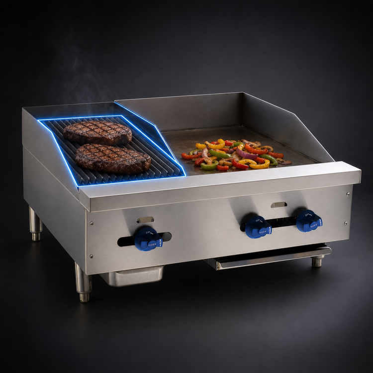 Product image #4 for Comstock-Castle 30-Inch Countertop Gas Char-Broiler/Griddle Combination, 76,000 BTU