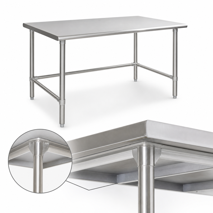 Product image #4 for Deluxe Series Stainless Steel Work Table, 144W x 30D, Flat Top, Tubular Base