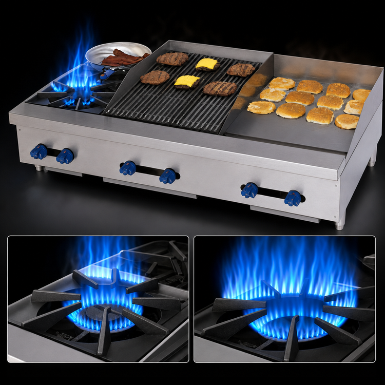 Product image #4 for Comstock-Castle 48-Inch Countertop Gas Hotplate/Griddle/Lava Rock Broiler Combination
