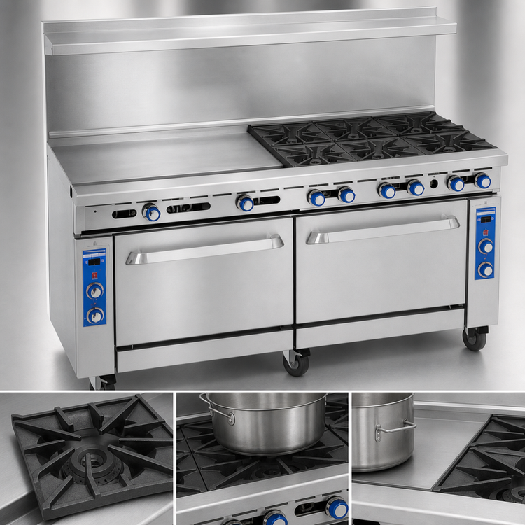 Product image #4 for Imperial Pro Series IR-4-G48-CC 72" Gas Restaurant Range with 4 Open Burners, 48" Griddle, and 2 Convection Ovens