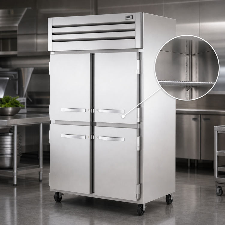 Product image #4 for True SPEC SERIES Pass-Thru Two-Section Reach-In Refrigerator with Solid Half Swing Doors Front and Rear, Stainless Steel, Top-Mounted Self-Contained