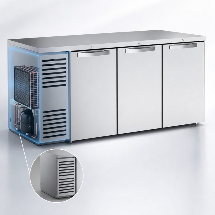 Product image #4 for True Three-Section Stainless Steel Back Bar Cooler with Solid Hinged Locking Doors, 72 Inch Wide