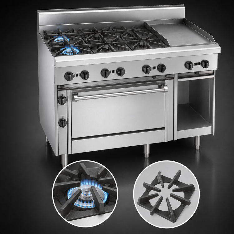Product image #4 for Bistro 48-Inch Shallow-Depth Heavy-Duty Gas Restaurant Range with 36-Inch Griddle, 2 Open Burners, and Standard Oven
