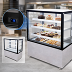 Thumbnail image #4 for Omcan USA 44383 48-Inch Square Glass Full-Service Refrigerated Bakery Display Case, 3 Shelves, Self-Contained Refrigeration
