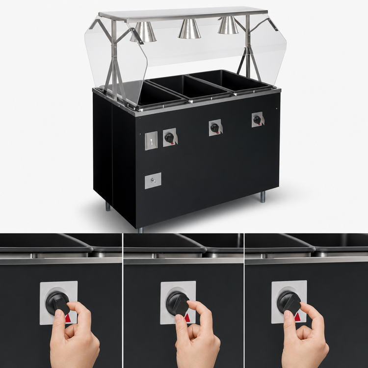 Product image #4 for Vollrath 2-Series Affordable Portable Deluxe 3-Well Hot Food Station with Buffet Breath Guard and Enclosed Base