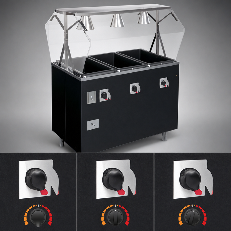 Product image #4 for Vollrath 2-Series Affordable Portable™ Deluxe 3-Well Mobile Hot Food Station with Lighted Breath Guard and Enclosed Base