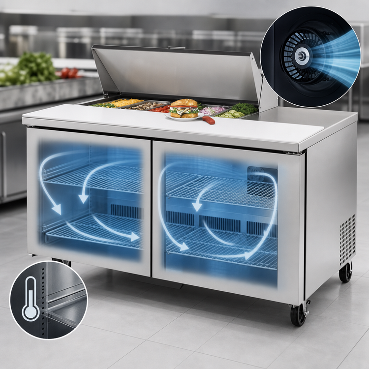Product image #4 for True 60-Inch Two-Door Sandwich/Salad Prep Table with 10-Pan Top