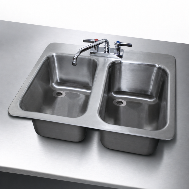 Product image #4 for Advance Tabco Bar King (Supreme) DBS-2 Drop-In 2-Compartment Stainless Steel Bar Sink with Faucet and Overflow Pipes