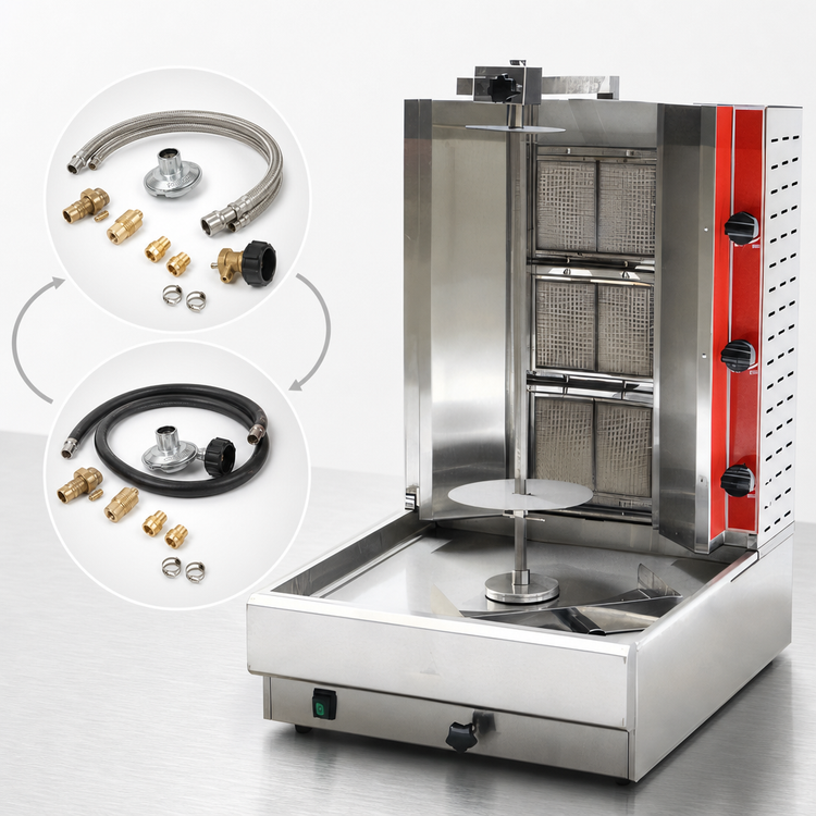 Product image #4 for Omcan 3-Burner Natural Gas Vertical Broiler / Doner Kebab Machine, 65 lb Capacity