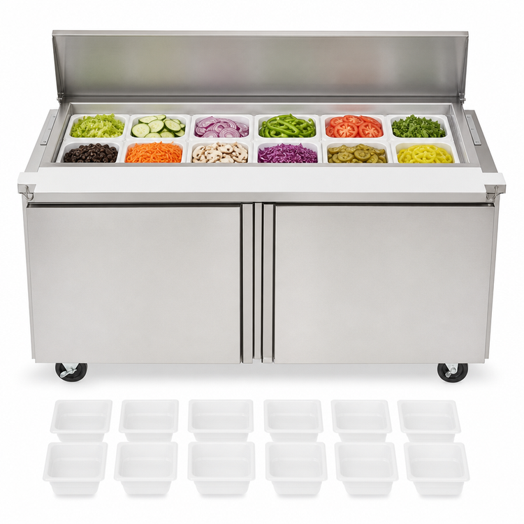 Product image #4 for Delfield Mega Top 64-Inch Two-Section Sandwich/Salad Prep Refrigerator with 12 Pans