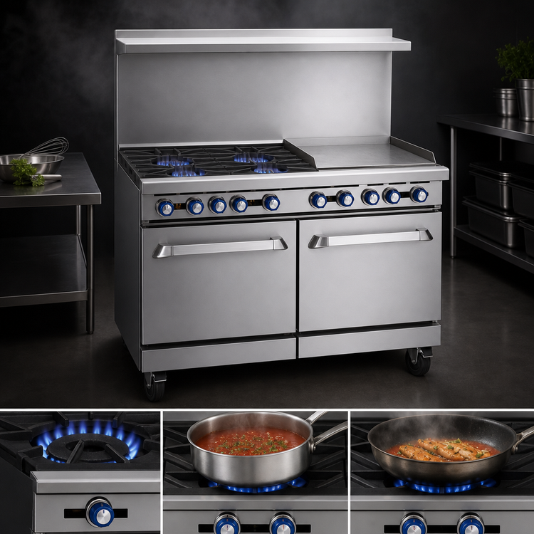 Product image #4 for Imperial Pro Series 48-Inch Gas Restaurant Range with 4 Open Burners, 24-Inch Griddle, and Standard Oven