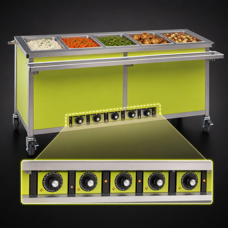 Product image #4 for Director's Choice DCS5-HFU-B 78" Mobile 5-Well Electric Hot Food Table