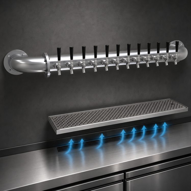 Product image #4 for Glastender 12-Faucet Pipe Wall Draft Dispensing Tower, Wall Mounted, Air Cooled, Stainless Steel
