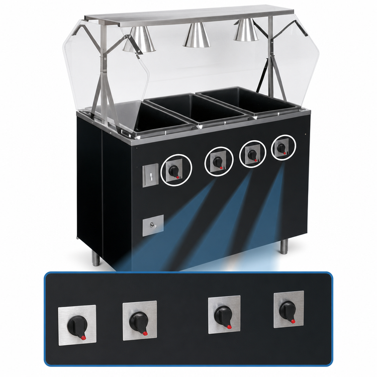 Product image #4 for Vollrath 2-Series Affordable Portable Deluxe 4-Well Mobile Hot Food Station with Buffet-Style Breath Guard