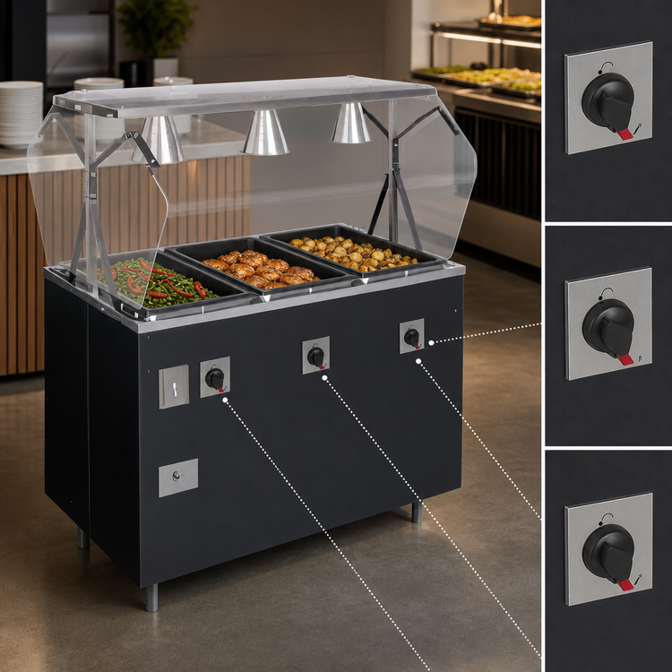 Product image #4 for Vollrath 2-Series Affordable Portable 60-Inch Wide Deluxe 4-Well Mobile Hot Food Station with Enclosed Base and Breath Guard