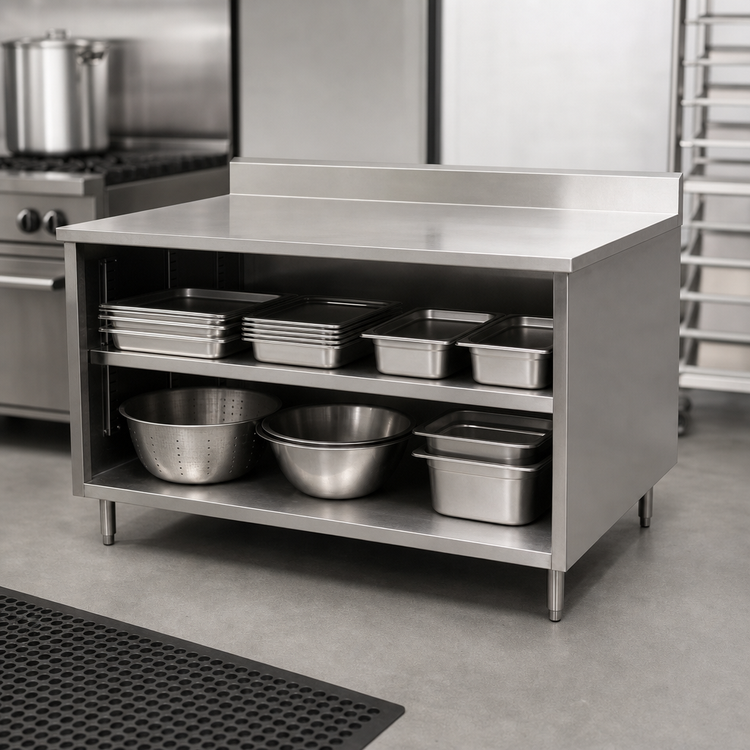 Product image #4 for BK Resources Stainless Steel Chef Table Cabinet Base, Open Front, 30 x 30 Inches, 5-Inch Riser