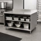Thumbnail image #4 for BK Resources CSTR5-3030 Open-Front Stainless Steel Chef Table Cabinet Base, 30 x 30 in, 14-Gauge Top, 5-Inch Riser