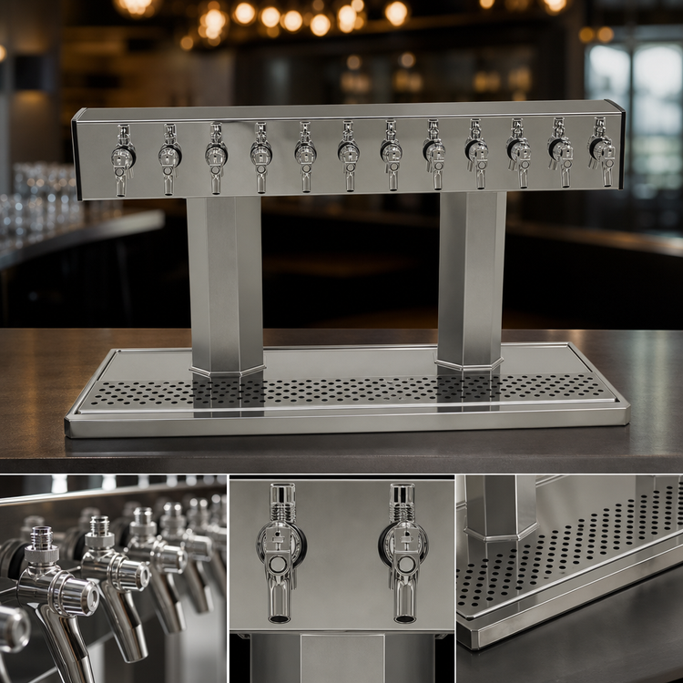 Product image #4 for Glastender 2-Column Countertop Air-Cooled Tee Draft Dispensing Tower with 12 Stainless Steel Faucets