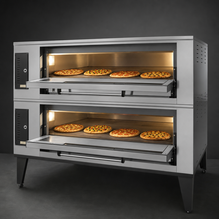 Product image #4 for Marsal SD-866 Stacked Double Deck Gas Pizza Oven, 2 x 7-Inch Chambers, 8 18-Inch Pies per Deck