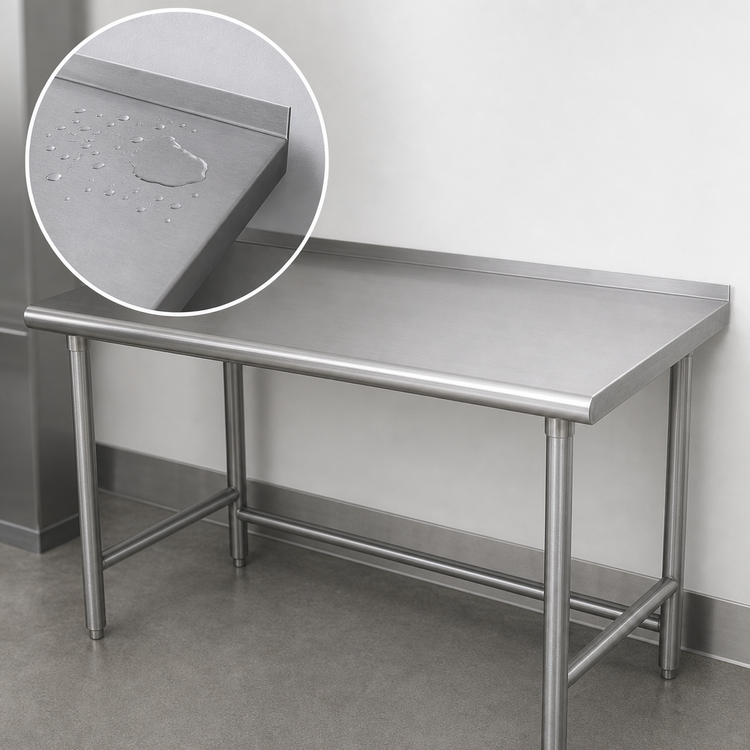 Product image #4 for Advance Tabco 84-Inch x 24-Inch 16-Gauge 304 Stainless Steel Work Table with 1-1/2-Inch Rear Up-Turn and Galvanized Open Base