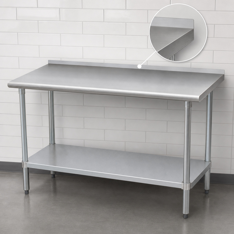 Product image #4 for Advance Tabco FMG-309 108 x 30 Inch Work Table with 304 Stainless Steel Top, Rear Up-Turn, and Galvanized Undershelf