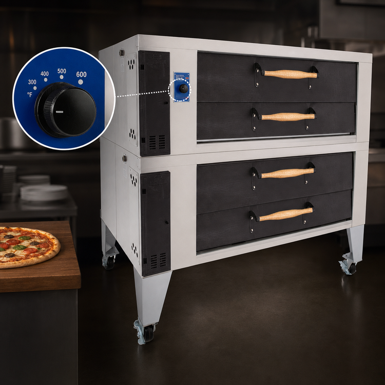 Product image #4 for Bakers Pride Super Deck Series Y-802-DSP Double Deck Gas Display Pizza Oven with FibraMent Stone Decks