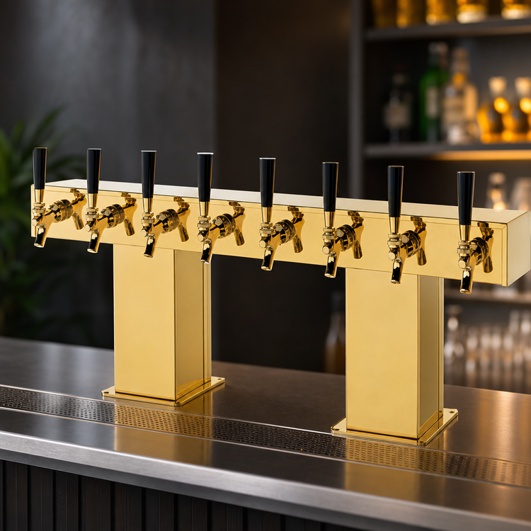 Product image #4 for Perlick 4006-24BTF4 Extra High 24-Faucet Bridge Tee Glycol-Cooled Countertop Draft Beer Tower, Tarnish-Free Brass
