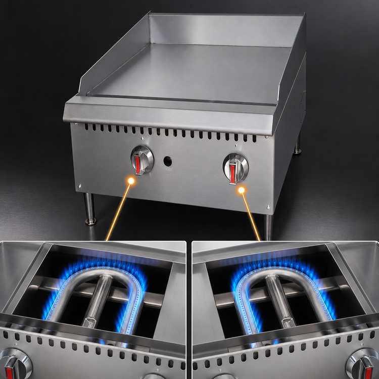 Product image #4 for Uniworld 24-Inch Heavy-Duty Gas Countertop Griddle, 3/4-Inch Smooth Steel Plate, Natural Gas / Convertible to Propane