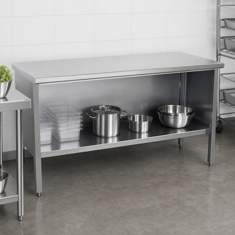 Product image #4 for Open Front Enclosed Base Stainless Steel Work Table with Undershelf, 108 x 24 Inches