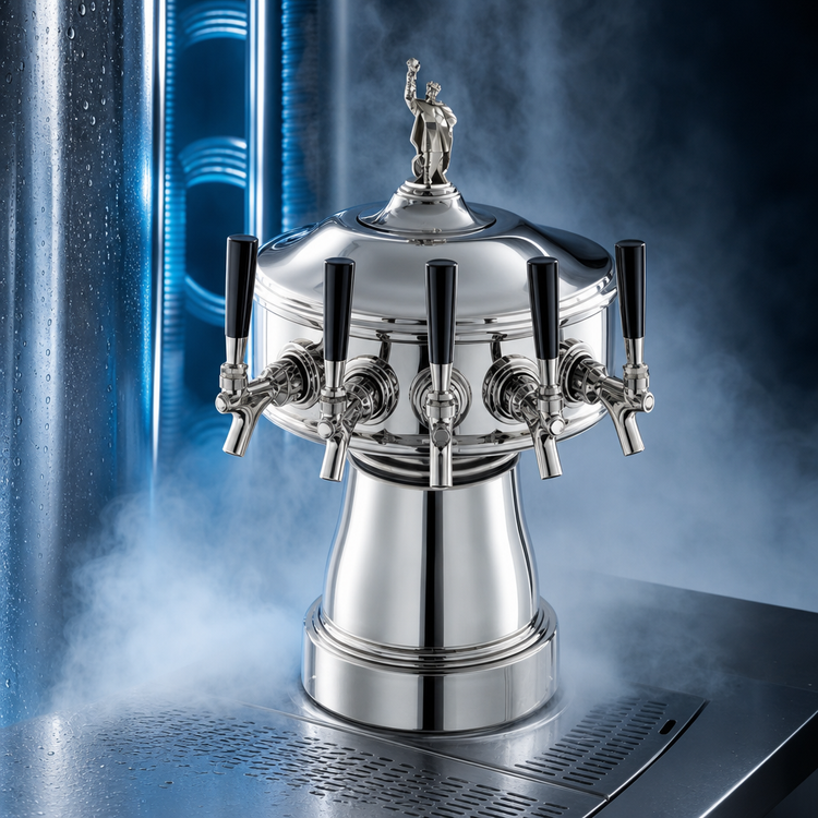 Product image #4 for Perlick Gambrinus 4-Faucet Glycol-Cooled Countertop Draft Beer Tower, Polished Chrome