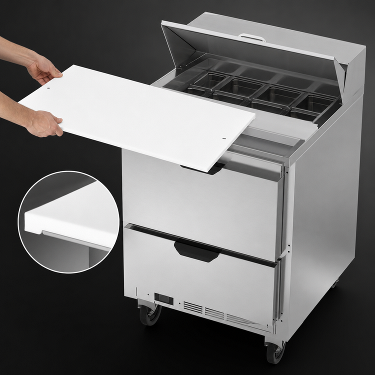 Product image #5 for Beverage-Air SPED27HC-C 27-Inch One-Section Sandwich Prep Table with 2 Drawers and 17-Inch Cutting Board