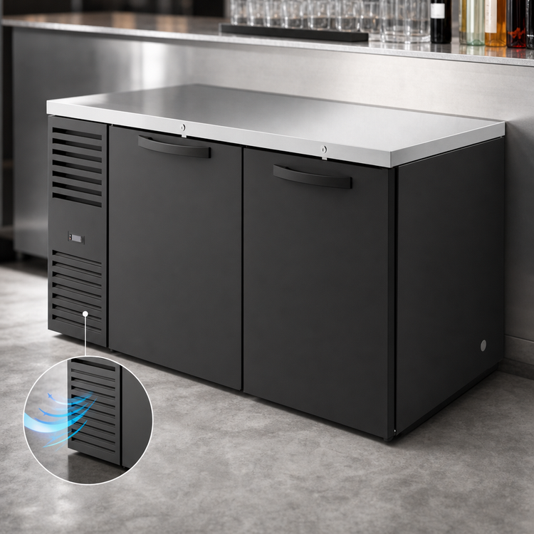Product image #4 for Two-Section Pass-Thru Single-Zone Refrigerated Back Bar Cooler, 60-Inch Wide, 4 Solid Doors