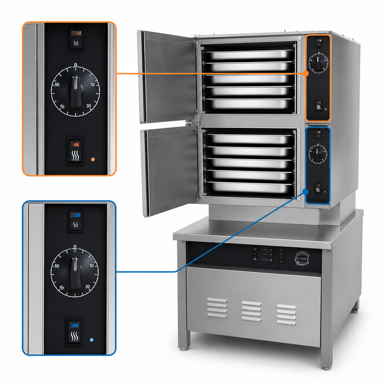 Product image #4 for Groen HyPlus 2-Compartment Gas Pressureless Steamer with 24-Inch Cabinet Base, 5-Pan Capacity per Compartment