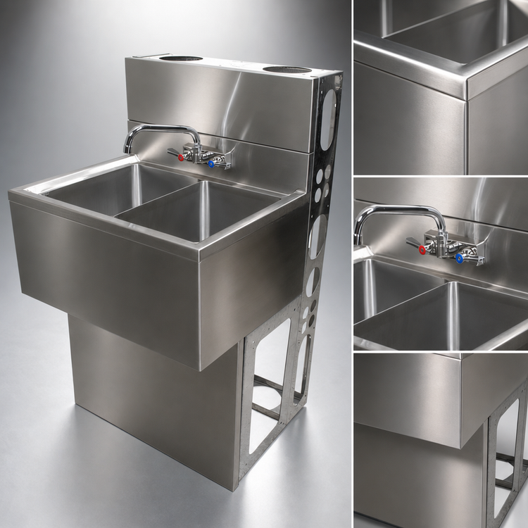 Product image #5 for BK Resources Slim-Line 3-Compartment Underbar Sink, 36 x 18-1/4 x 33-1/2 Inches, 304 Stainless Steel