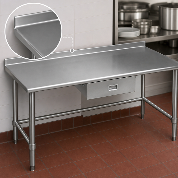 Product image #4 for Deluxe Series Stainless Steel Work Table with Rear Upturn and Open Front Tubular Base, 84 x 30 Inches