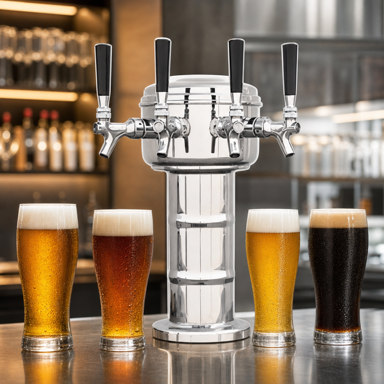 Product image #4 for Mini-Mushroom Countertop Air-Cooled Draft Beer Tower with 4 Faucets, Polished Stainless Steel