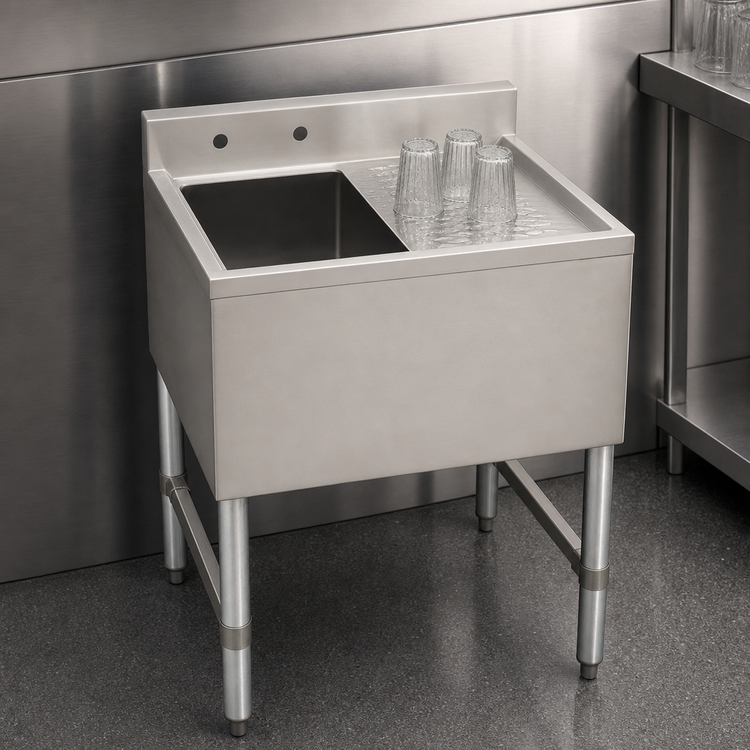 Product image #4 for Serv-Ware 24 Inch Right-Drainboard 1-Bowl Stainless Steel Bar Sink with 3-Inch Backsplash