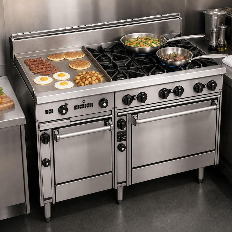 Product image #4 for Bistro 60-Inch Gas Restaurant Range with 6 Open Burners, 24-Inch Griddle, Space Saver Oven and Convection Oven